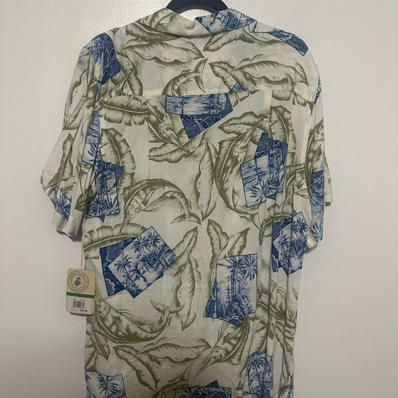 Caribbean Joe Olive and Blue Tropical Print Shirt - Picture 3 of 5